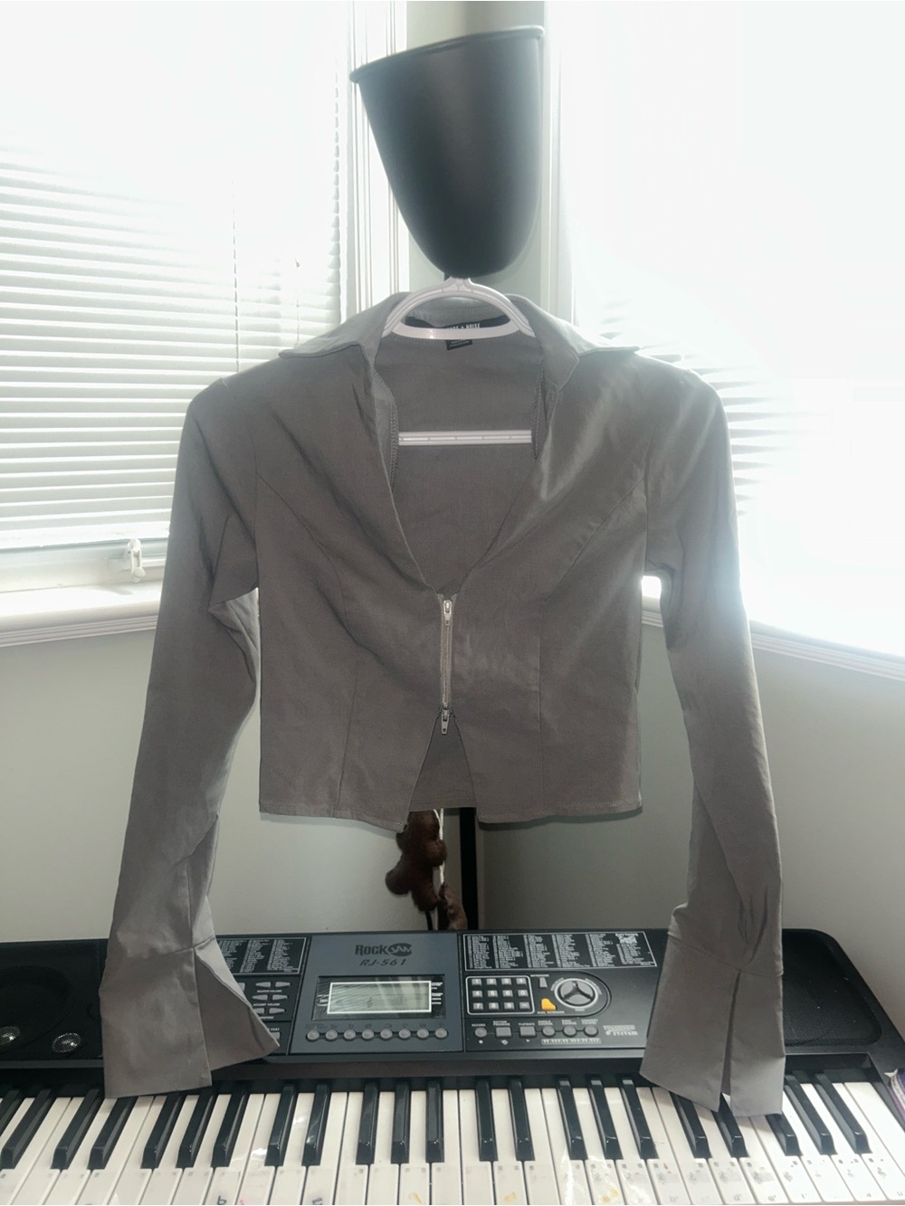Urban Outfitters Gray Zip-Crop Blazer